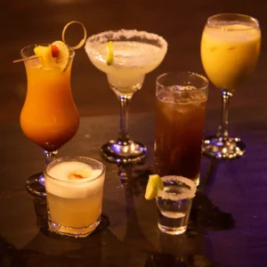 Assorted cocktails and drinks at Secret Tide's beachfront bar in Tangalle, Sri Lanka